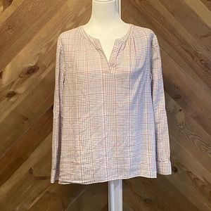 Land’s End Plaid HENLEY STYLE Flannel Tunic Shirt Pink/Gray Size L